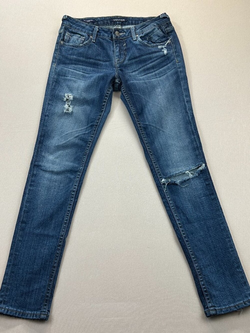 Vigoss The Thompson Tomboy Jeans Womens Size 26x27 Blue Denim Low Rise Stretch